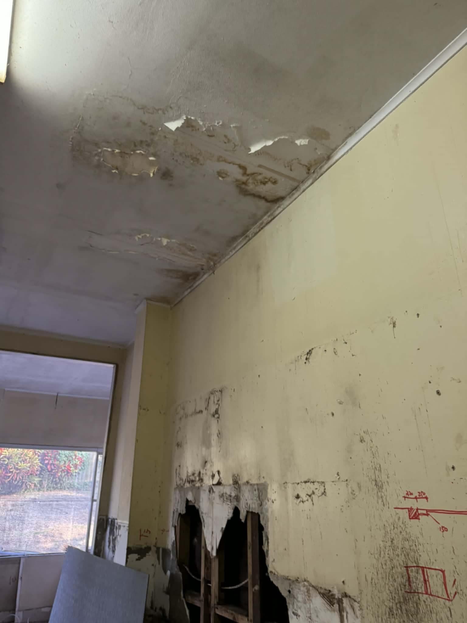 Interior walls showing wear and structural deterioration